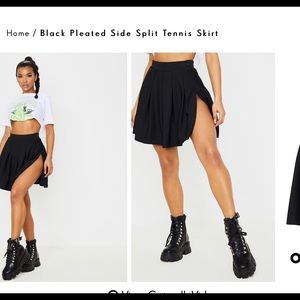 Black pleated skater skirt with slit